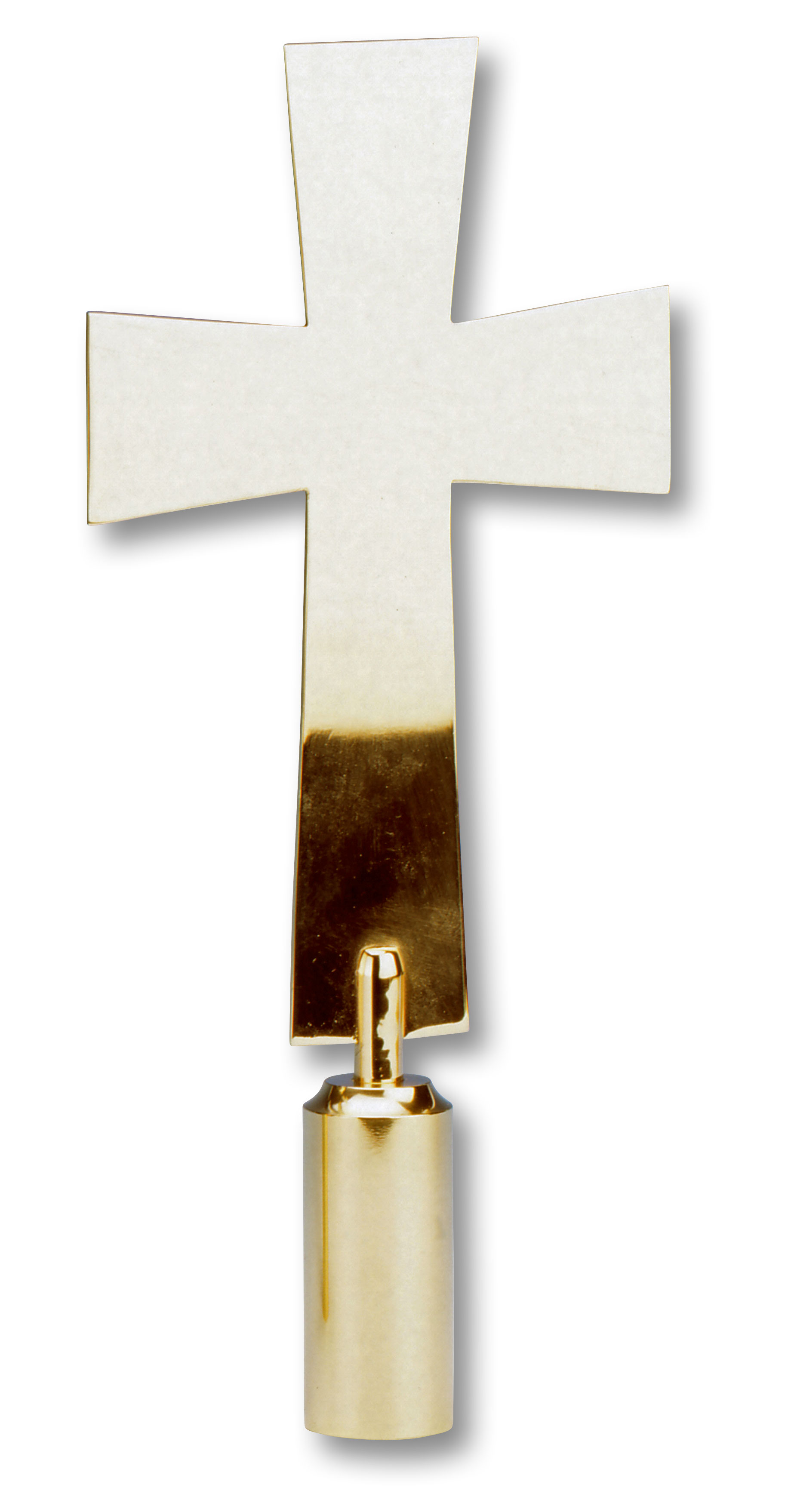 Großes, glatt gearbeitetes Kreuz aus massivem Messing in Gold.