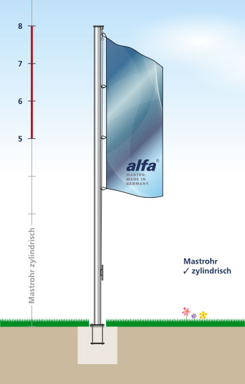 Aluminium Fahnenmast A-Z75, mit Standard-Hissvorrichtung