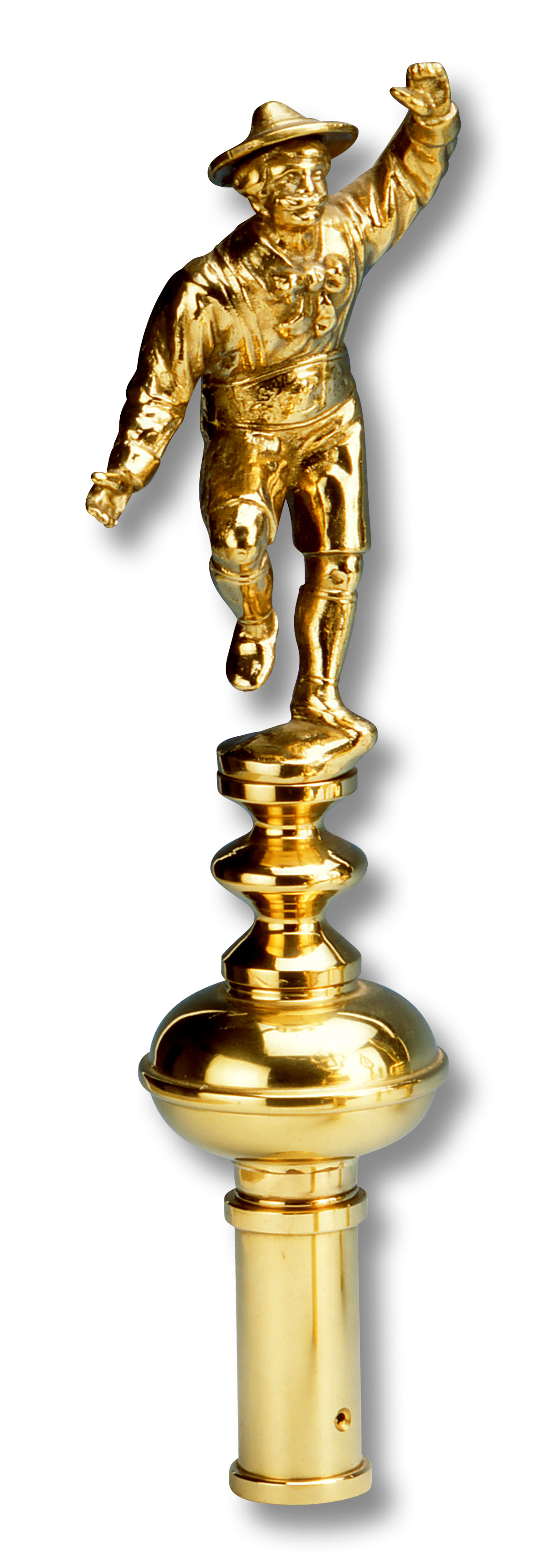 Dreidimensionale Trachtlerfigut, tanzend, aus goldfarbenem Messing
